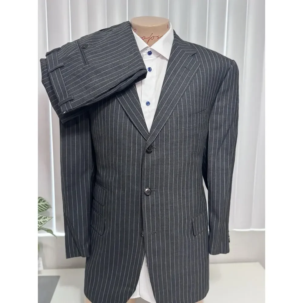Alfred Dunhill Mens Gray Rainbow Striped 2 Piece Suit 46S Pants 38/25